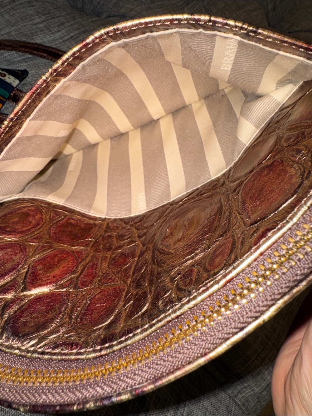Brahmin Bag Supernova Melbourne Lorelei Bronze Metallic Croc-Embossed Crossbody - Picture 14 of 17